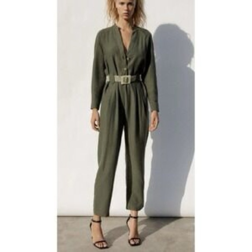 Zara Olive Utility Belted Jumpsuit